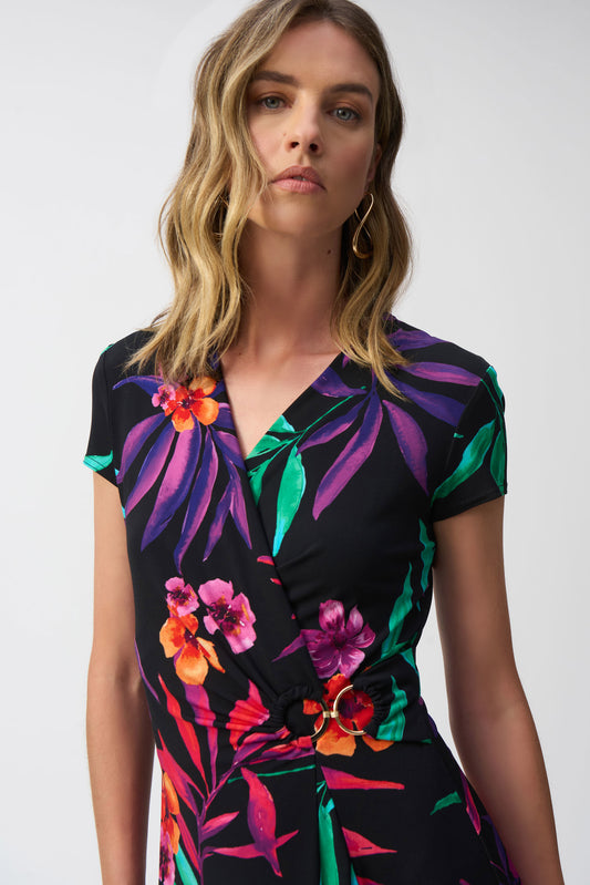 J.R 251011 Silky Knit Tropical Print Wrap Dress