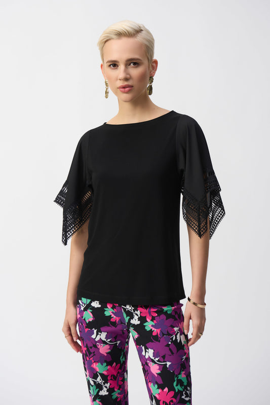 J.R 251117 Silky Knit Straight Top With Lace