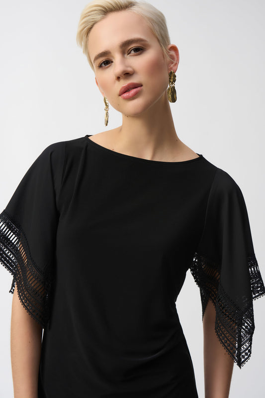 J.R 251117 Silky Knit Straight Top With Lace