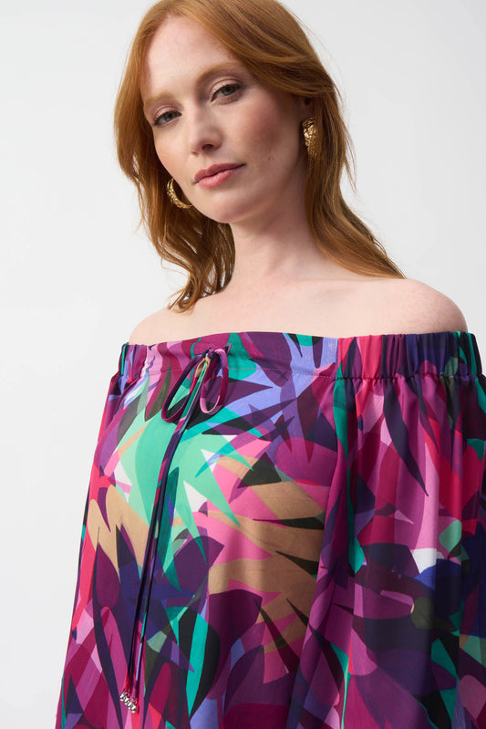 J.R 251179 Georgette Tropical Print Boxy Top