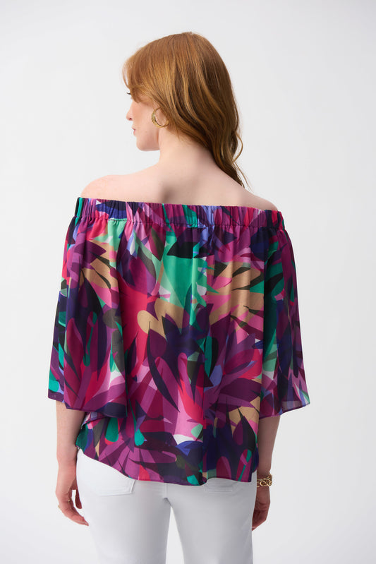 J.R 251179 Georgette Tropical Print Boxy Top