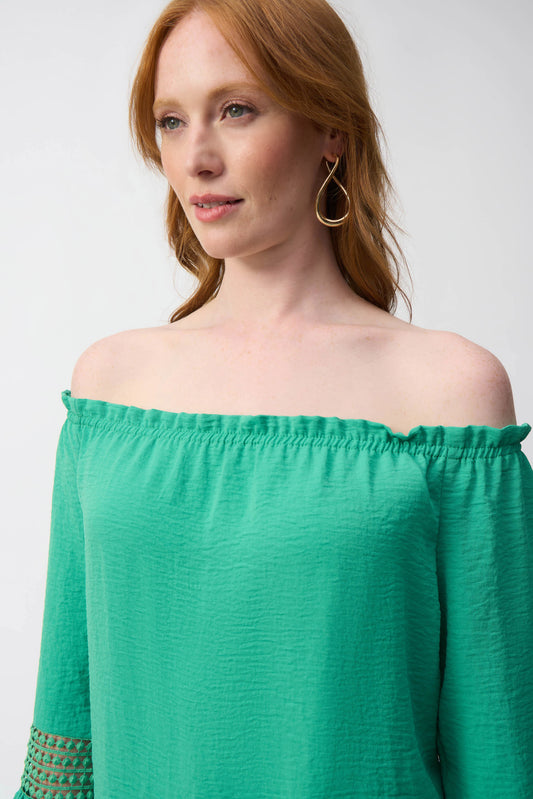 J.R 251194 Gauze Off-Shoulder Flared Tunic