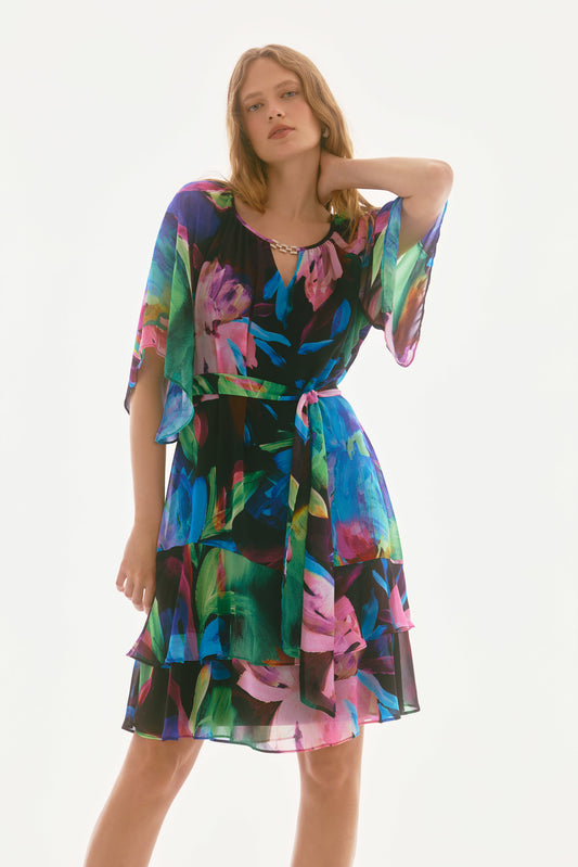 J.R 251757 Chiffon Floral Print A-Line Dress