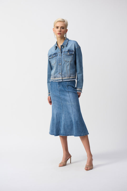 J.R 251953 Stretch Denim Jacket with Embroidery