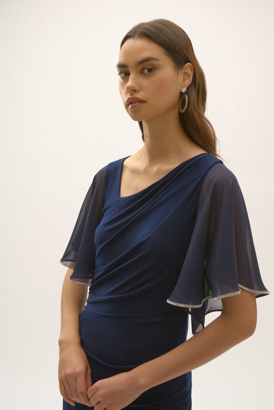 J.R 252719 Silky Knit And Chiffon Sheath Dress