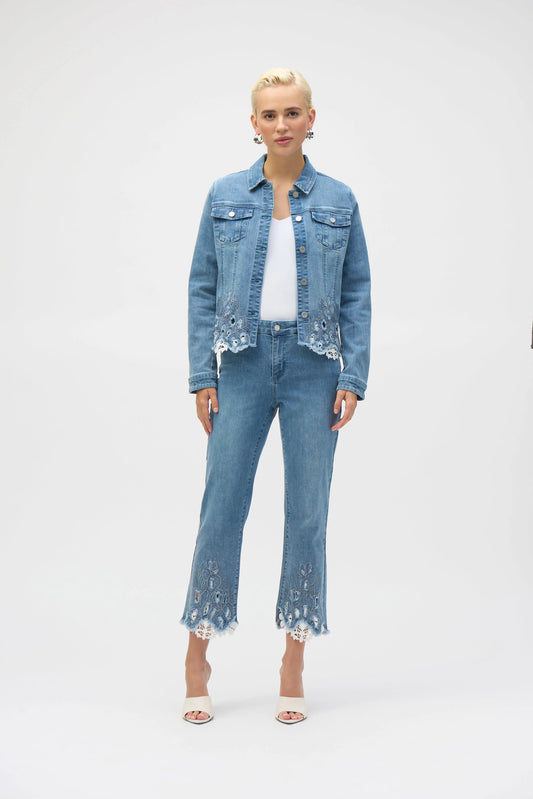 J.R 252911 Stretch Denim Jacket with Embroidery