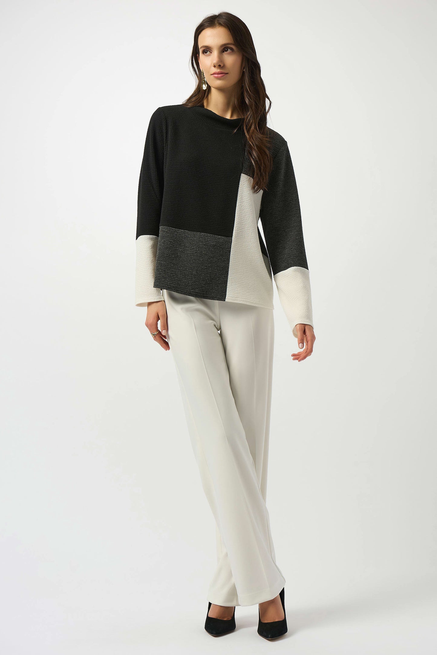 J.R 253236 Jacquard Knit Colour-Block Boxy Top