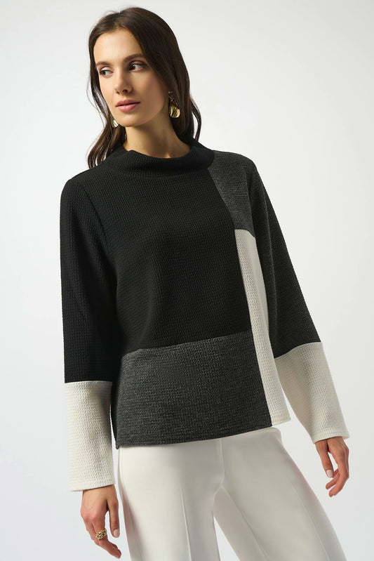 J.R 253236 Jacquard Knit Colour-Block Boxy Top