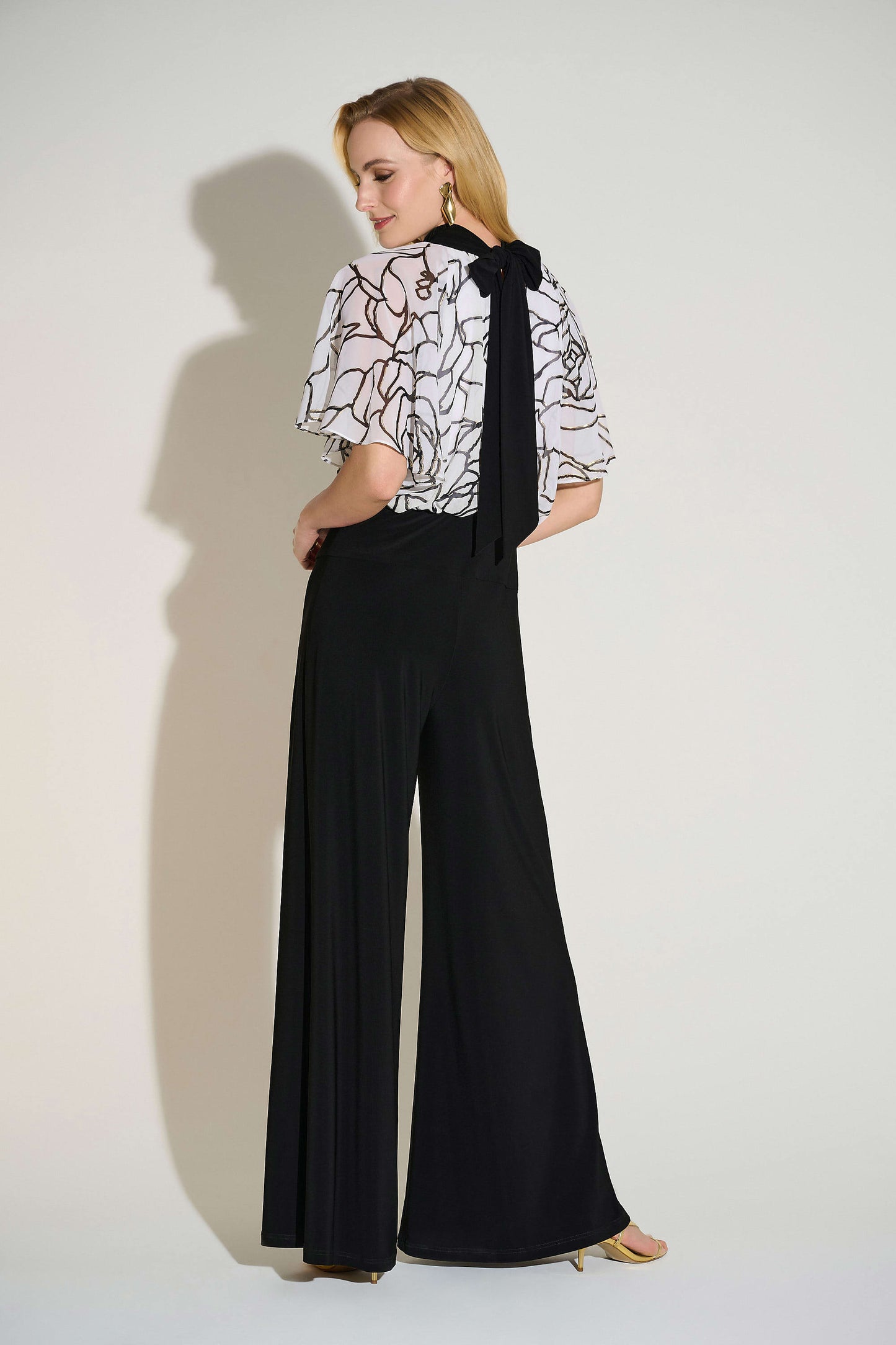 J.R 253733 Signature | Foiled Chiffon & Silky Knit Wide Leg Jumpsuit