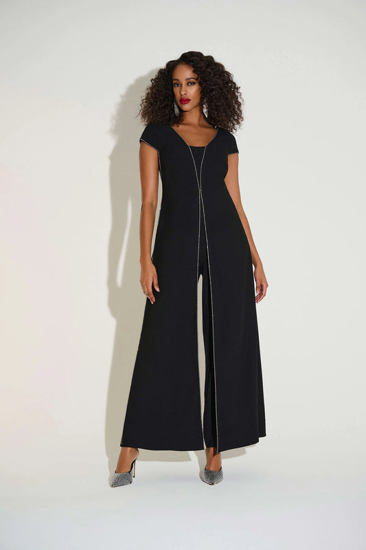 J.R 253757 Woven Wide Leg Jumpsuit with Rhinestone Detail