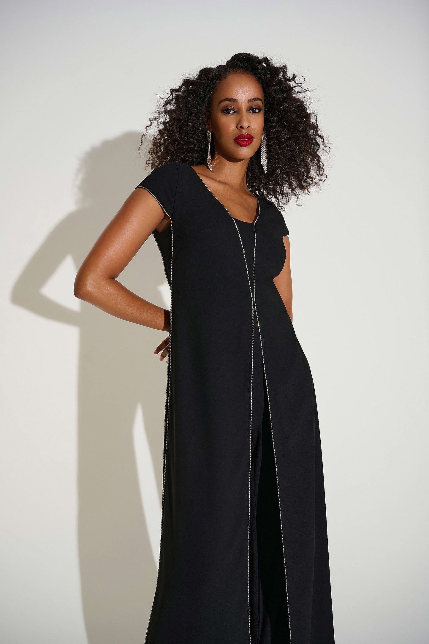 J.R 253757 Woven Wide Leg Jumpsuit with Rhinestone Detail
