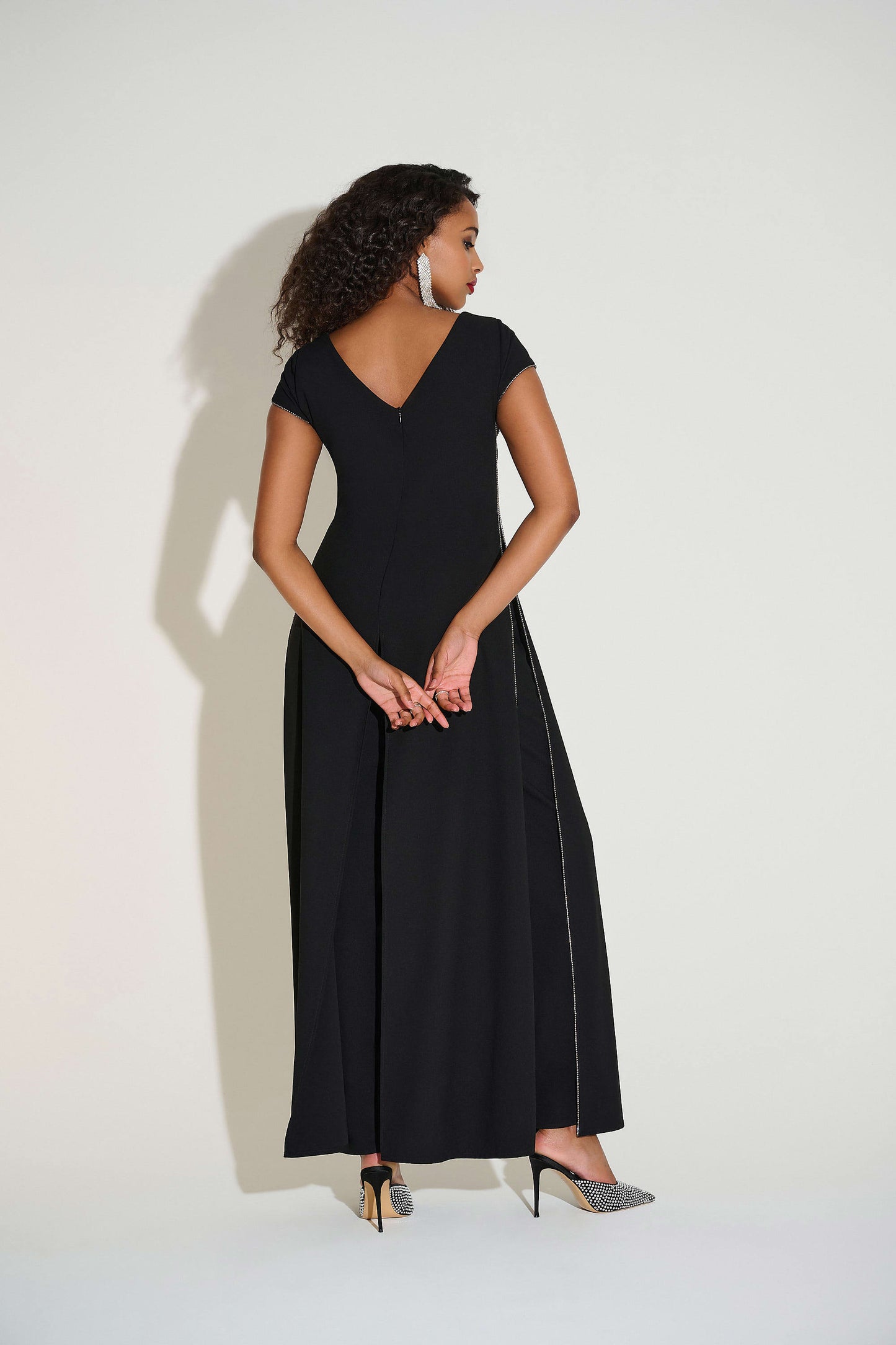 J.R 253757 Woven Wide Leg Jumpsuit with Rhinestone Detail