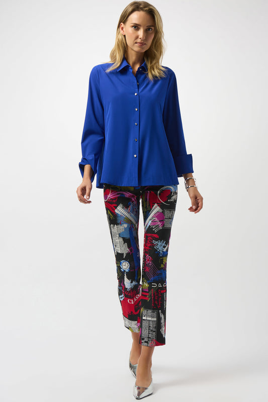 J.R 253923 Stretch Poplin Button-Front Blouse with Zipper Accent