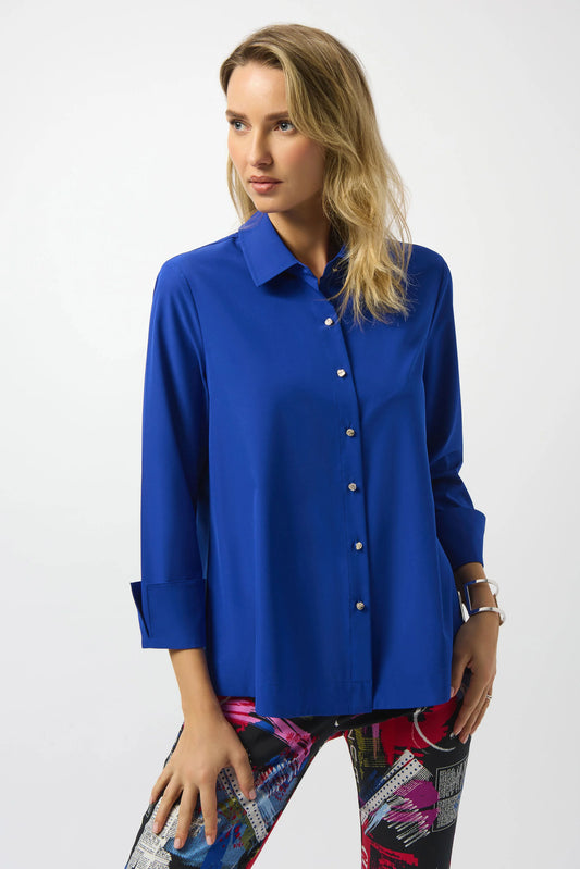 J.R 253923 Stretch Poplin Button-Front Blouse with Zipper Accent