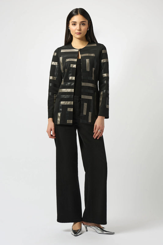 J.R 253929 Scuba & Leatherette Collarless Jacket