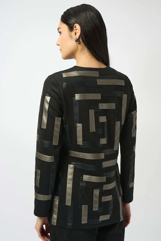 J.R 253929 Scuba & Leatherette Collarless Jacket