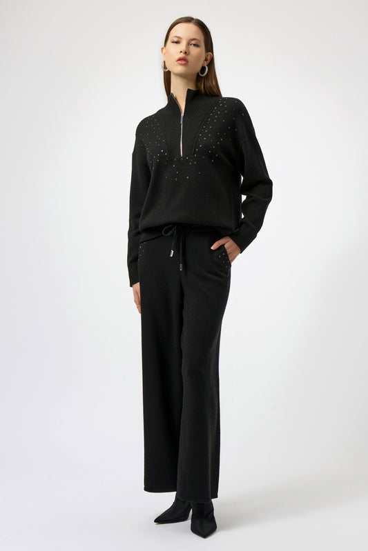J.R 254933 Sweater Knit Mock Neck Pullover with Rhinestones