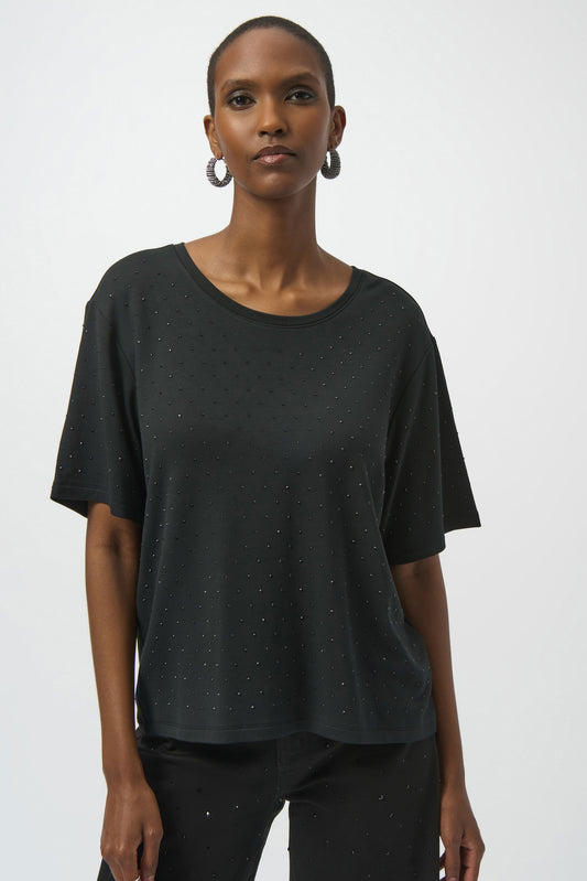 J.R 254968 Knit Scoop Neck T-Shirt with Rhinestones