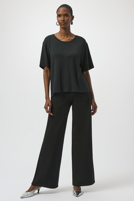 J.R 254968 Knit Scoop Neck T-Shirt with Rhinestones