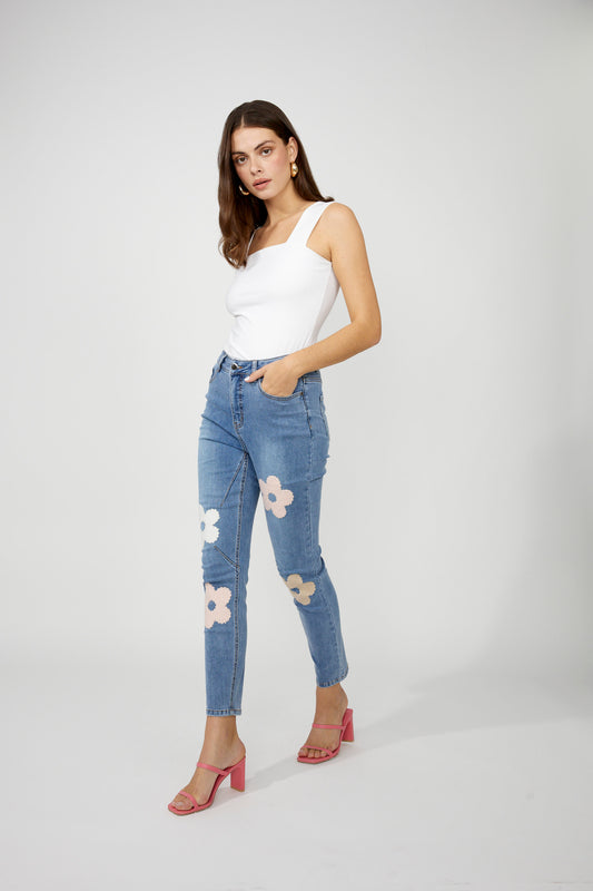 F.L 256842U Floral Embroidered Skinny Jeans