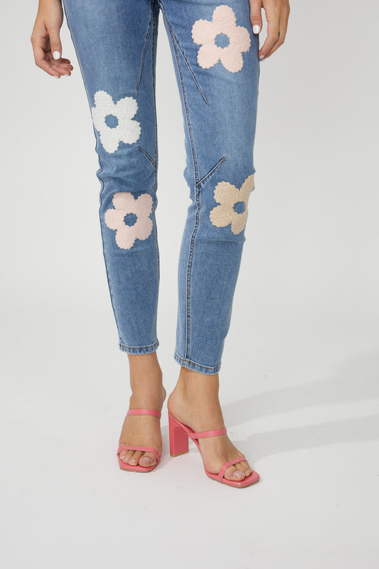 F.L 256842U Floral Embroidered Skinny Jeans