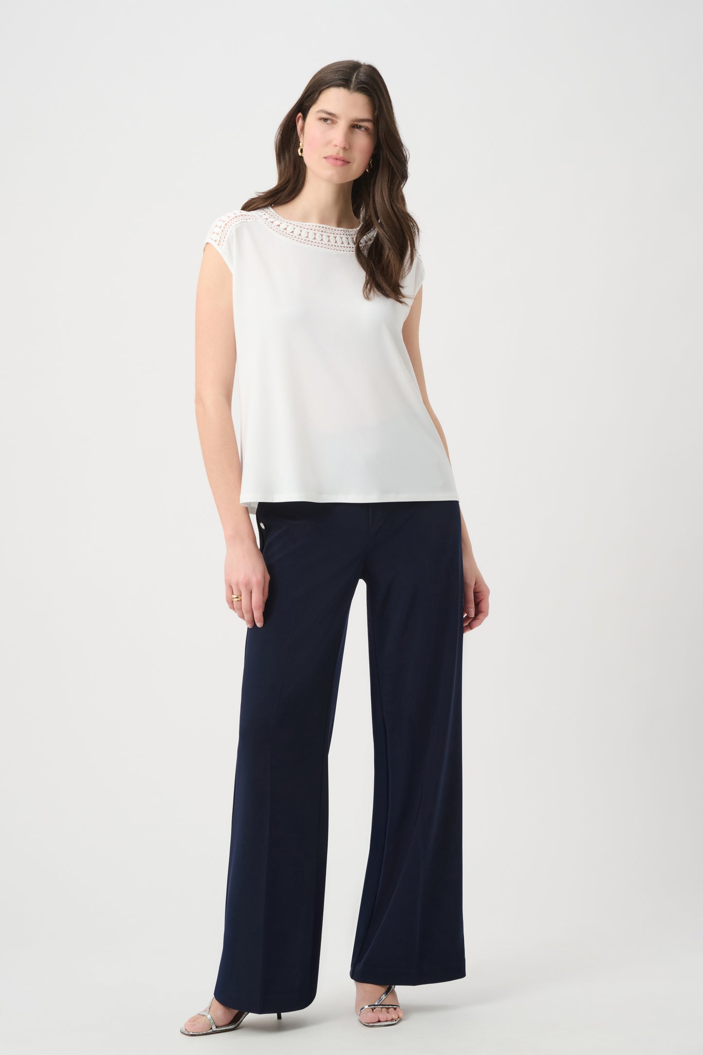 J.R 261200 Silky Knit Straight Top With Guipure At Neckline