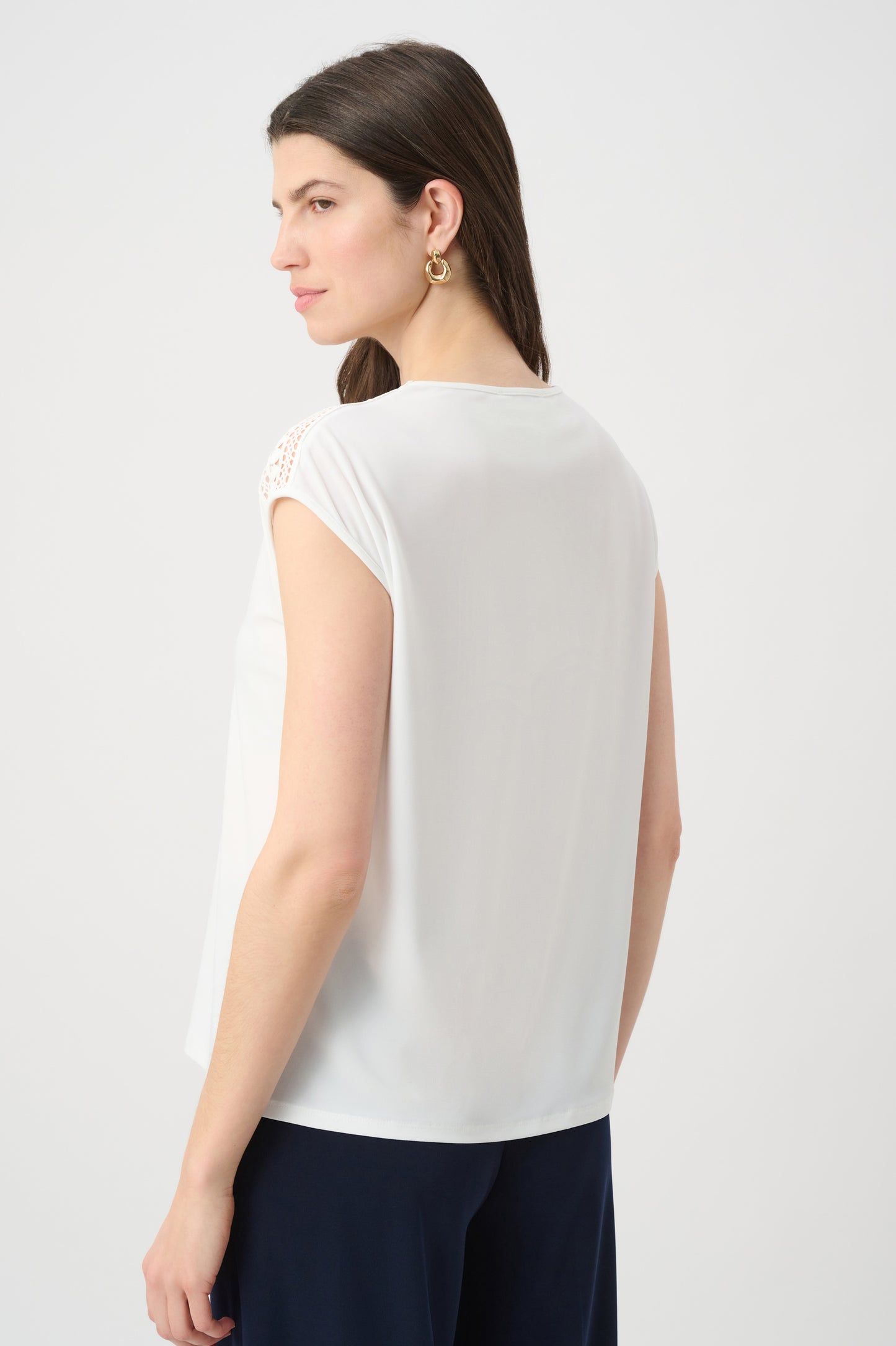 J.R 261200 Silky Knit Straight Top With Guipure At Neckline