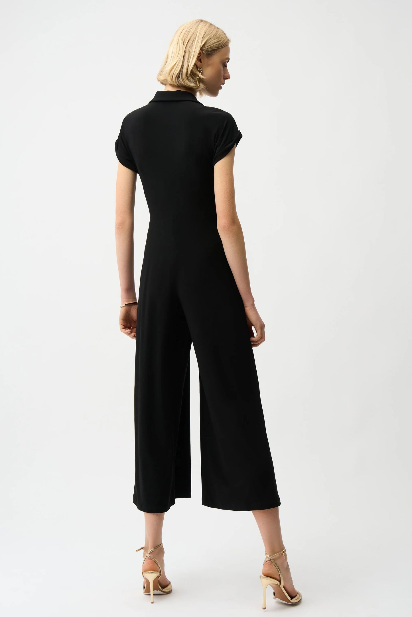 J.R 261255 Silky Knit Culotte Jumpsuit With Gold Zipper