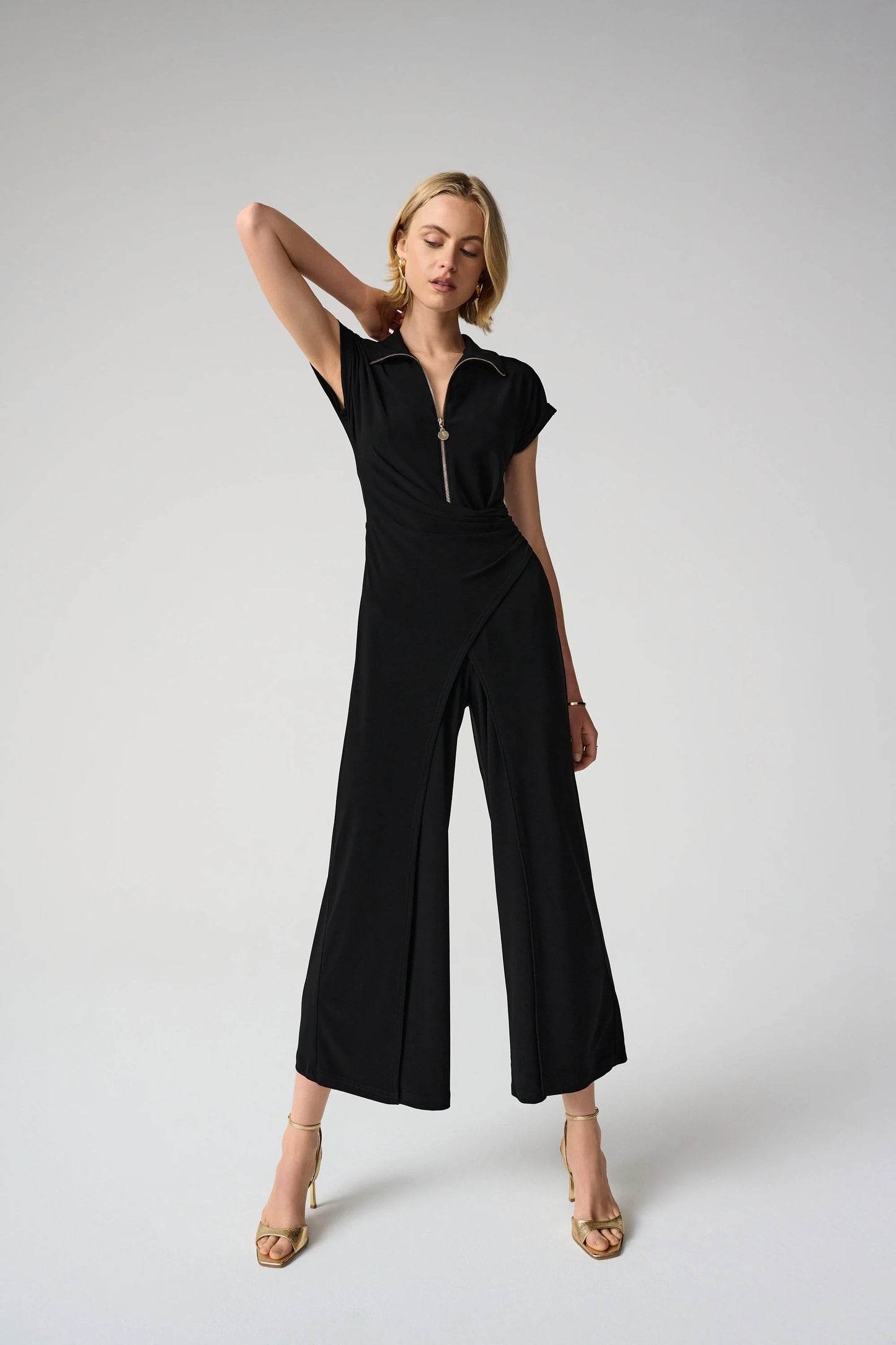J.R 261255 Silky Knit Culotte Jumpsuit With Gold Zipper