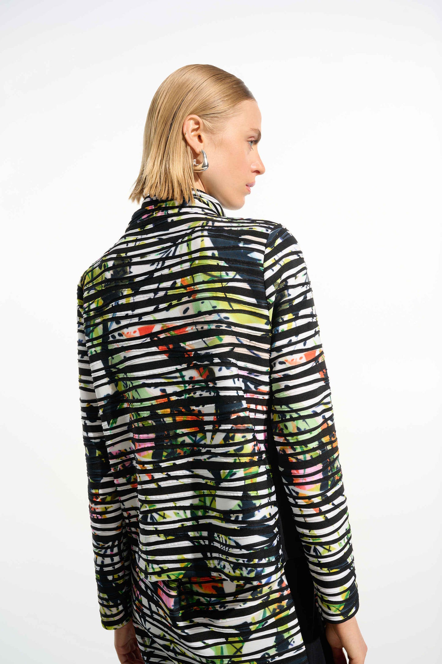 J.R 261644 Cascade Knit Tropical Print Jacket With Contrast Panel