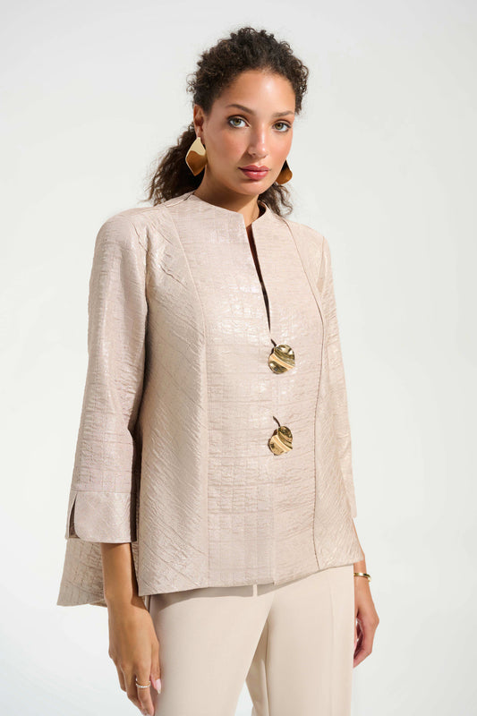 J.R 261731  Signature | Foiled Textured Jacquard Trapeze Jacket With Statement Button