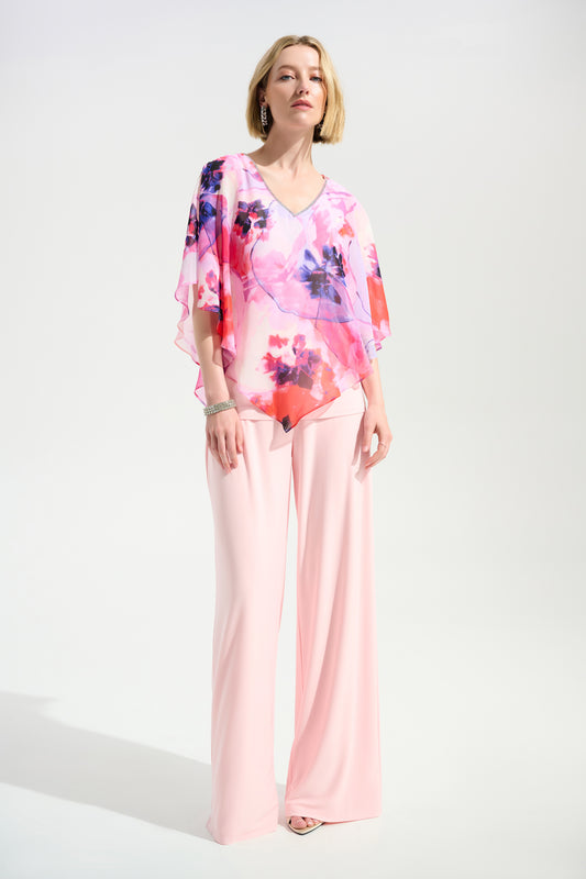 J.R 261777 Signature | Silky Knit Floral Print Poncho With Chiffon Layer