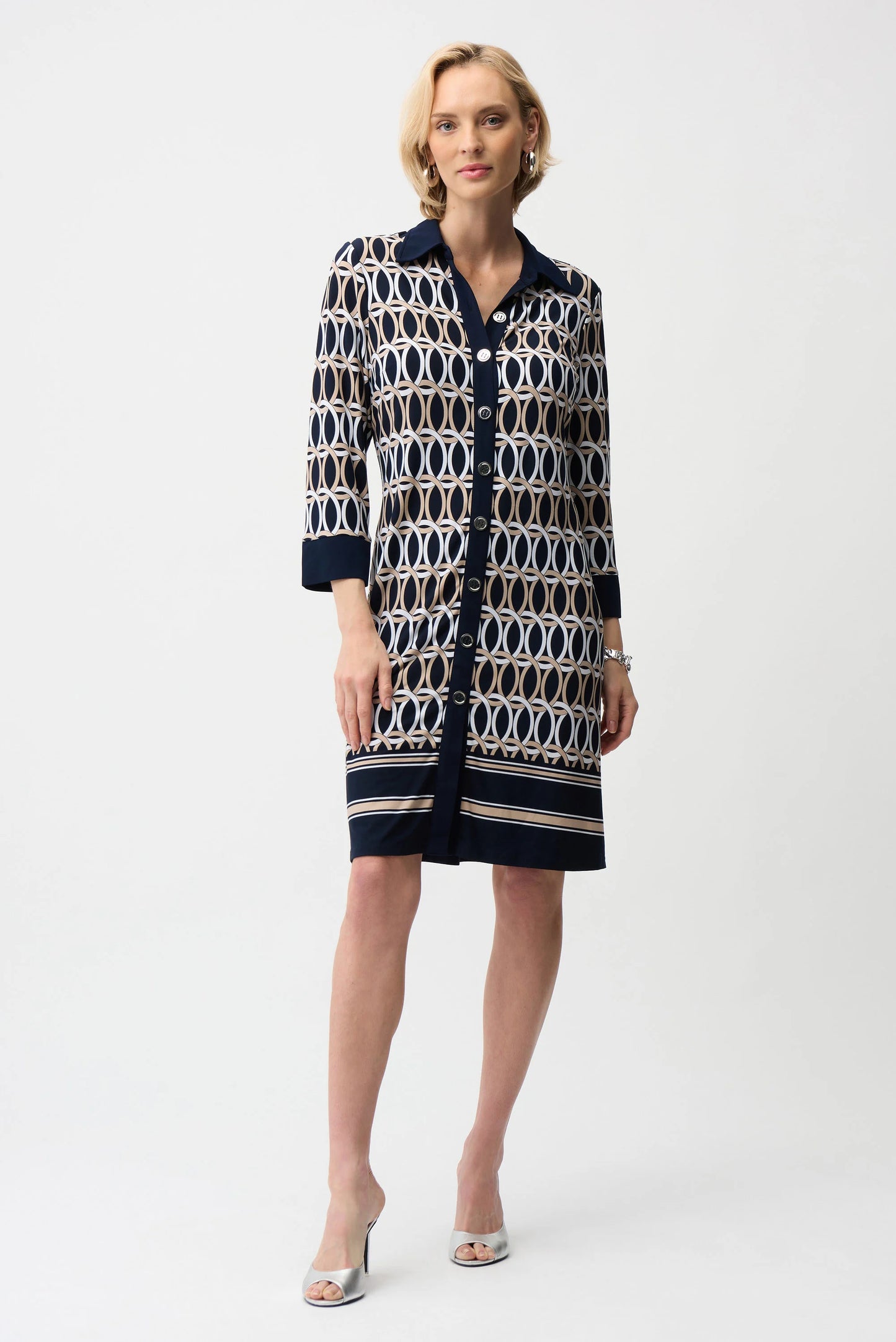 J.R 261903 Silky Knit Geometric Print A-Line Shirt Dress