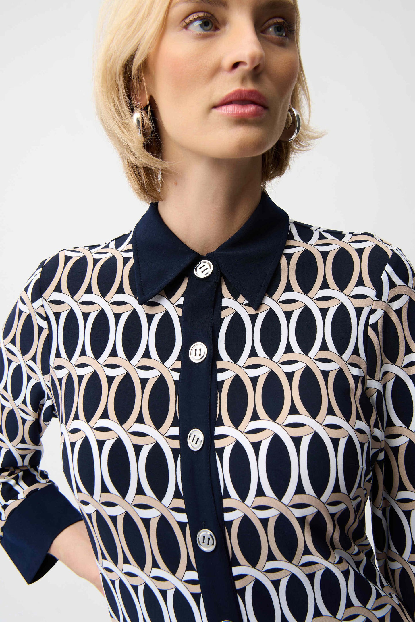 J.R 261903 Silky Knit Geometric Print A-Line Shirt Dress