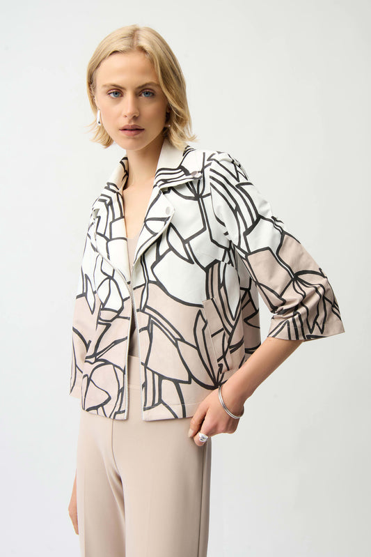 J.R 261908  Faux Suede Abstract Print Swing Jacket