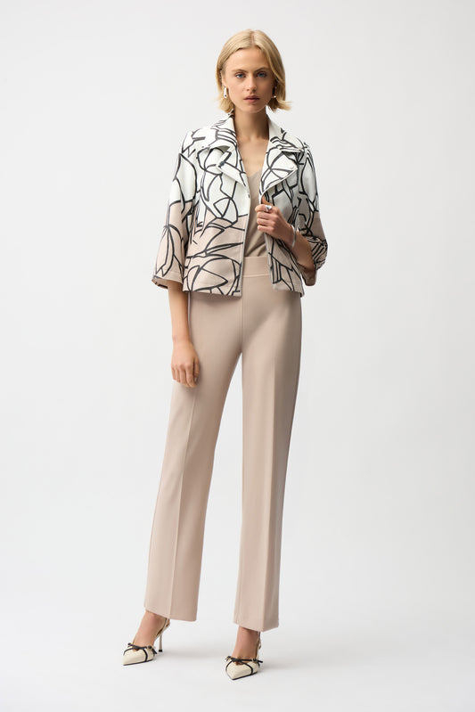 J.R 261908  Faux Suede Abstract Print Swing Jacket