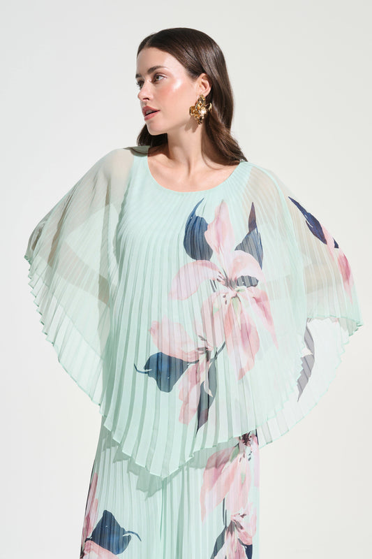 J.R 262724 Signature | Chiffon Floral Print Pleated Poncho Top