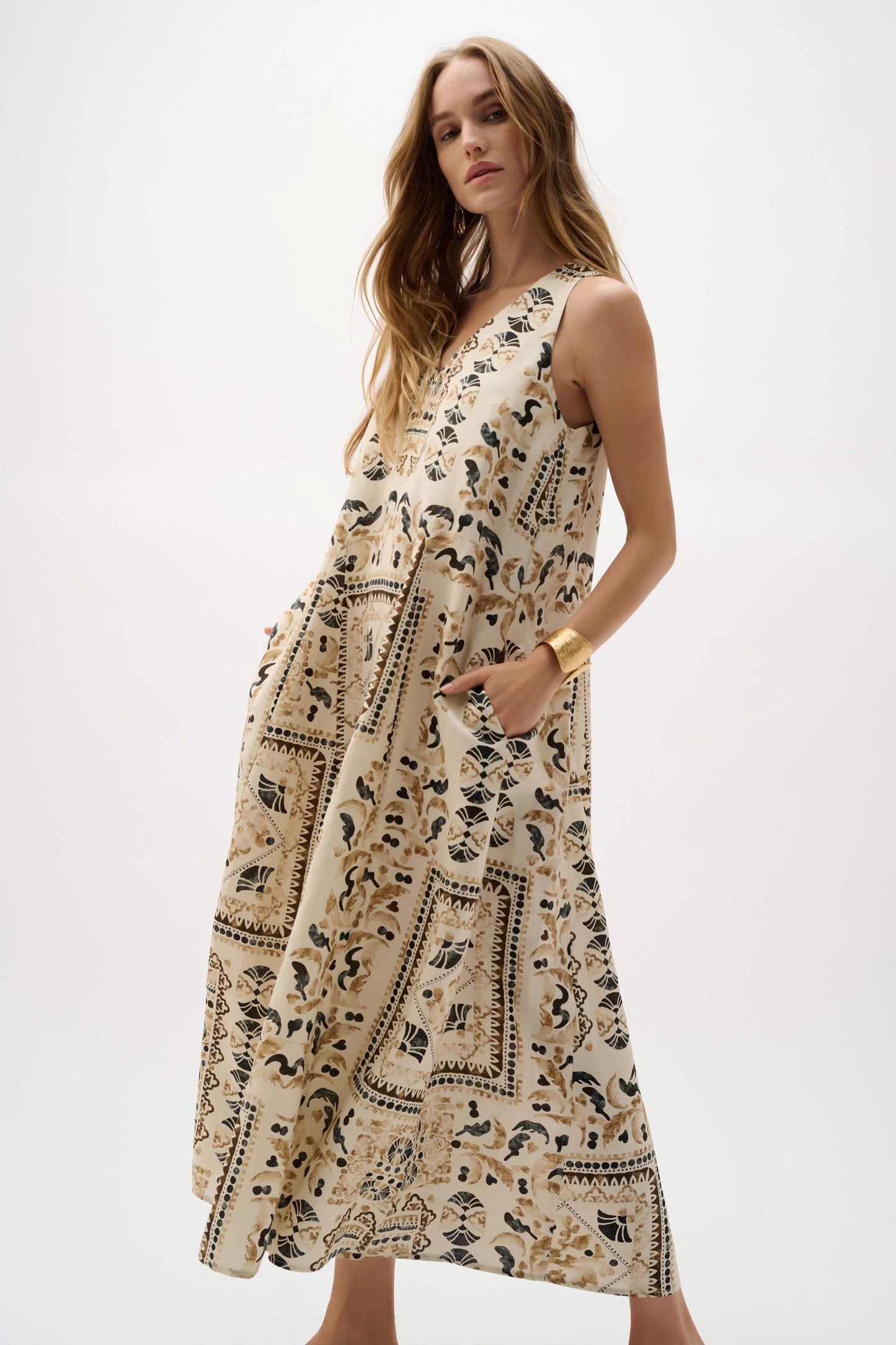 J.R 262908 Linen Blend Scarf Print A-Line Dress