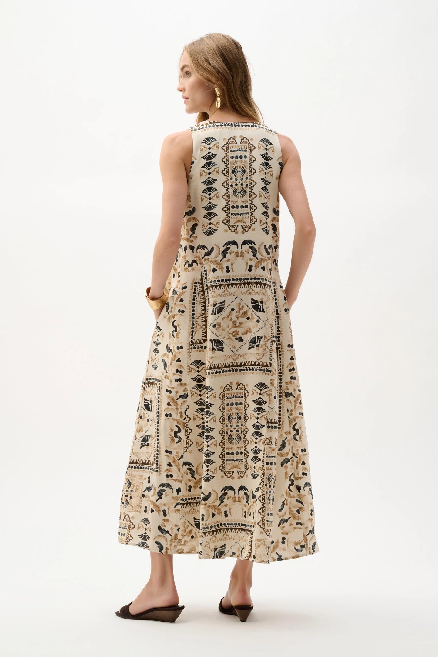 J.R 262908 Linen Blend Scarf Print A-Line Dress