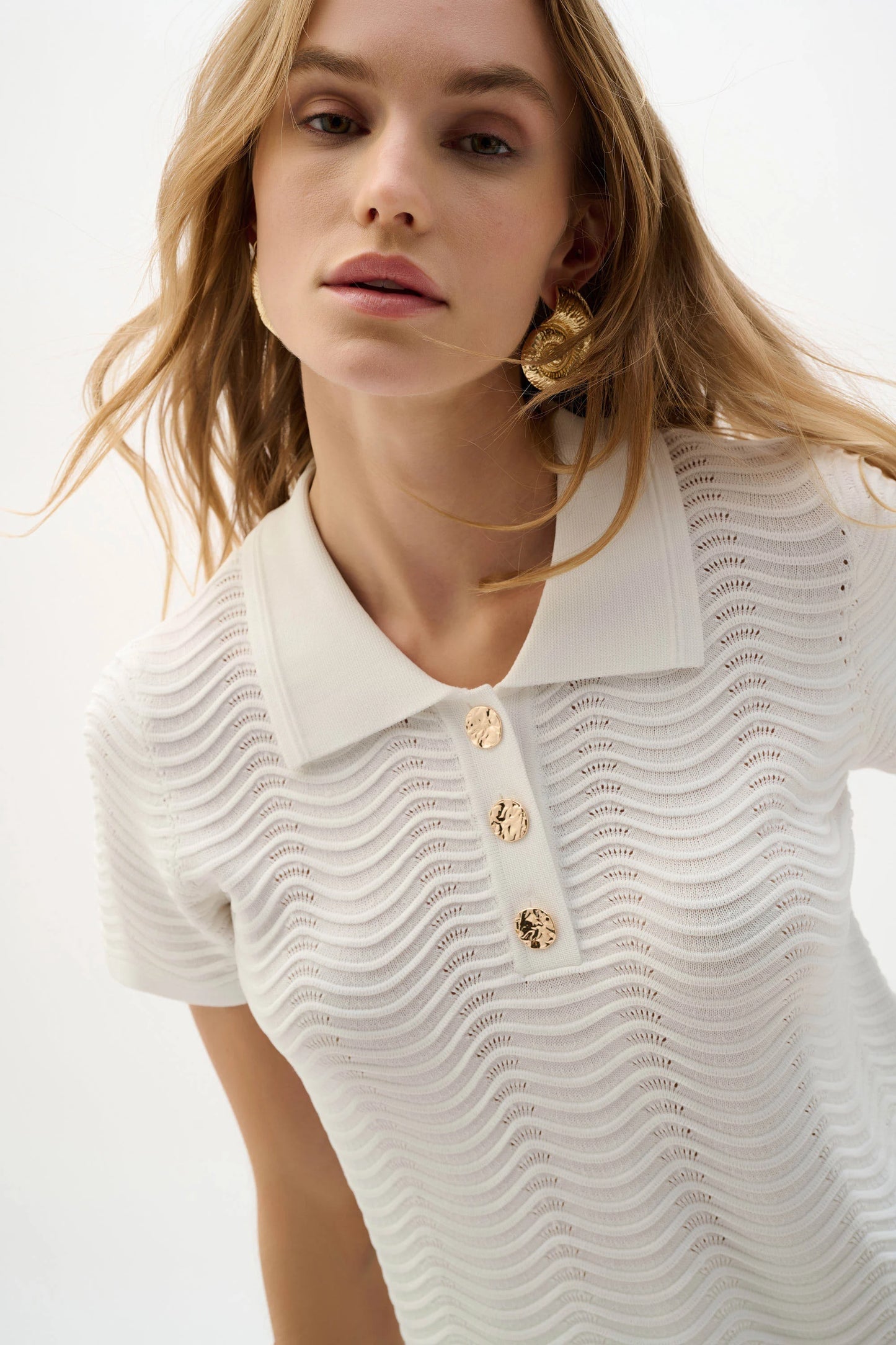 J.R 262926 Textured Viscose Sweater Knit Short Sleeve Shirt