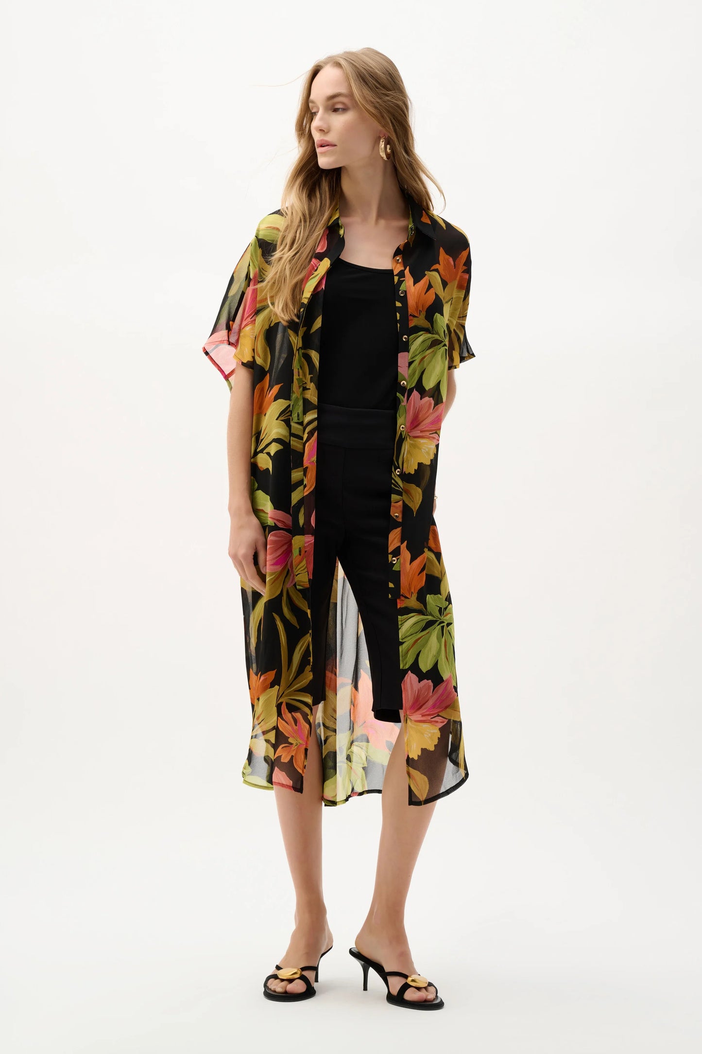J.R 262949 Chiffon Tropical Print Straight Blouse