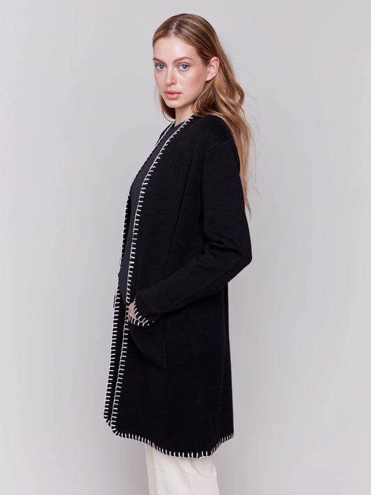 C.B 2730 Blanket Stitch Long Cardigan