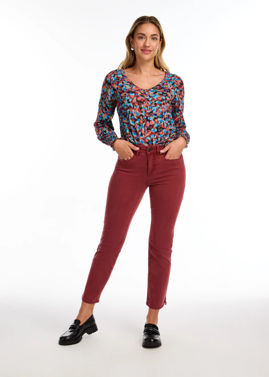 FDJ 3020476 V-Neck Smocked Cuff Top