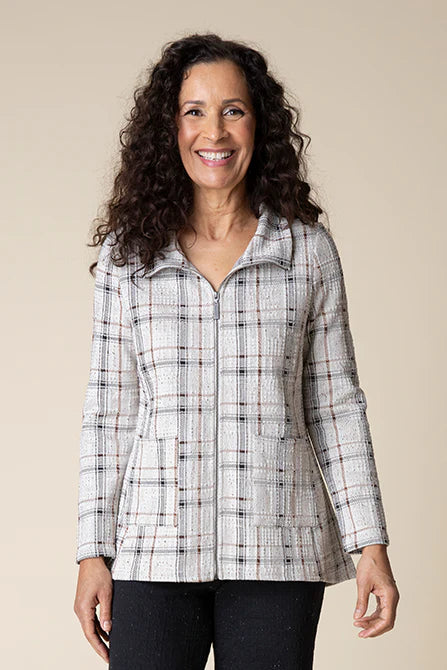 H. 32847F4 Speckle Knit Plaid Swing Jacket
