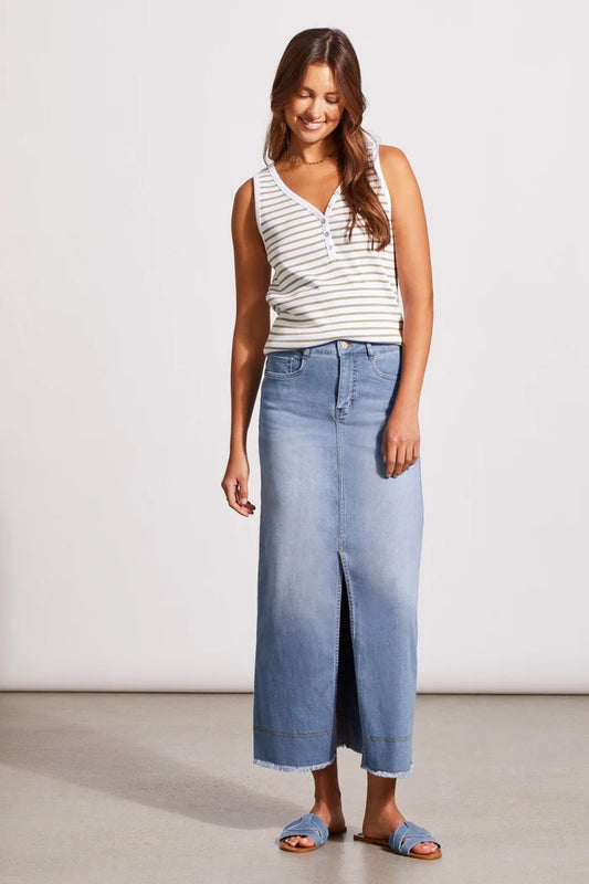 Tri 5407O Full Denim Skirt with Front Slit