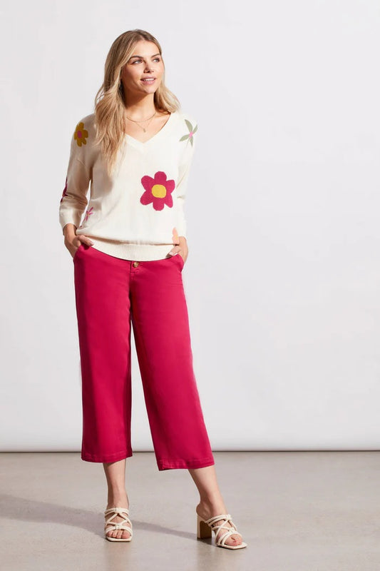 Tri 5458O INTARSIA V-NECK SWEATER WITH THREE-QUARTER SLEEVES