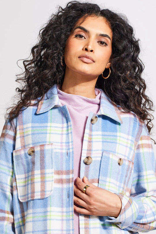 Tri 5601O Plaid Shacket with Chest Pocket