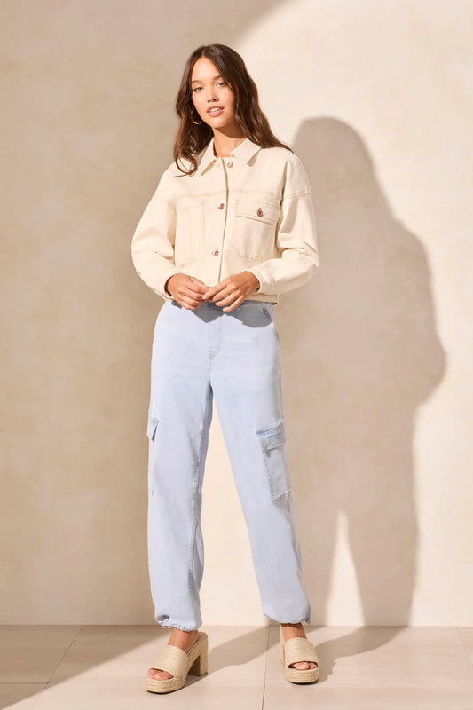 Tri 5847o Drop Shoulder Crop Denim Jacket