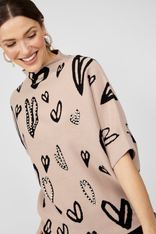 F.L 253721 Mock Neck Jewel Embellished Pullover Style