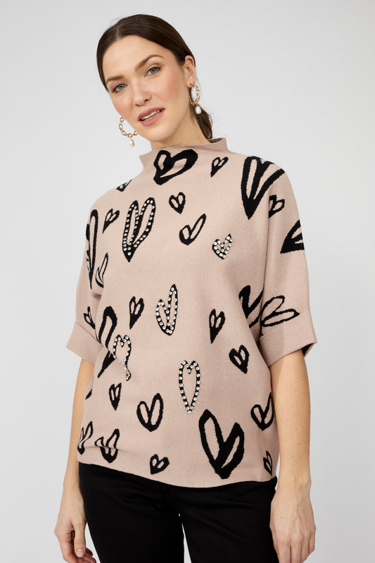 F.L 253721 Mock Neck Jewel Embellished Pullover Style